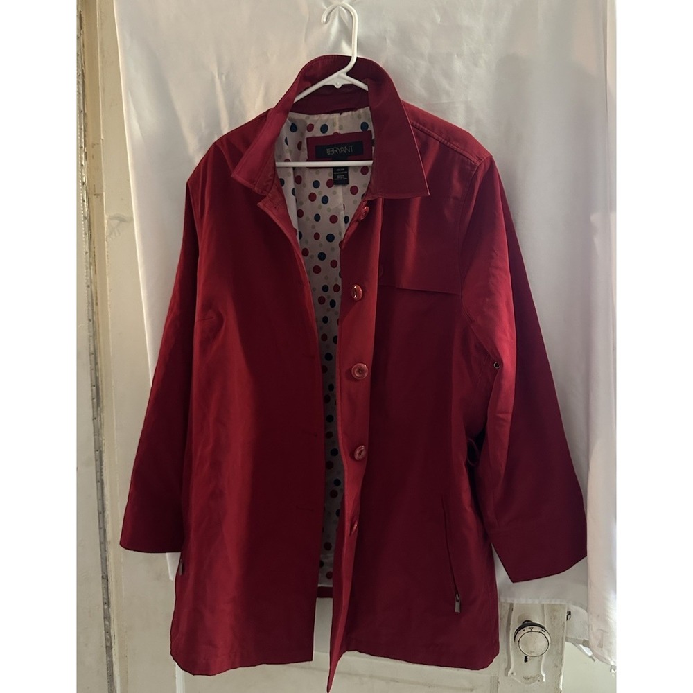 Lane Bryant Red Button-Up Jacket Coat Plus Size 26/28 Polka Dot Lining 3X